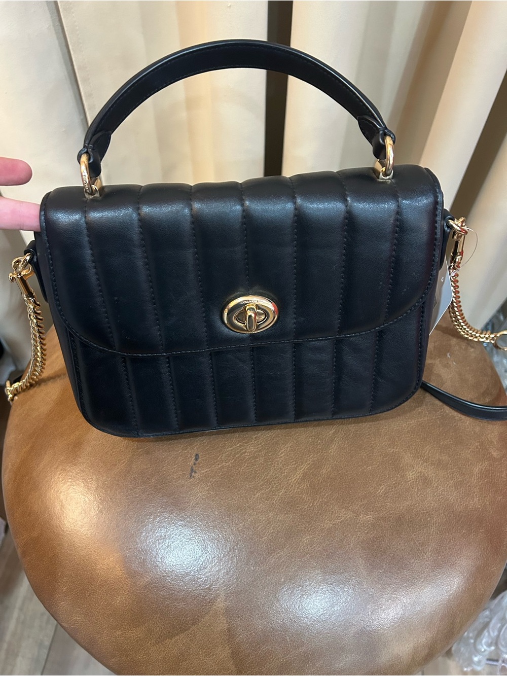 Coach Black Quilted Top-Handle Satchel with Gold Hardware